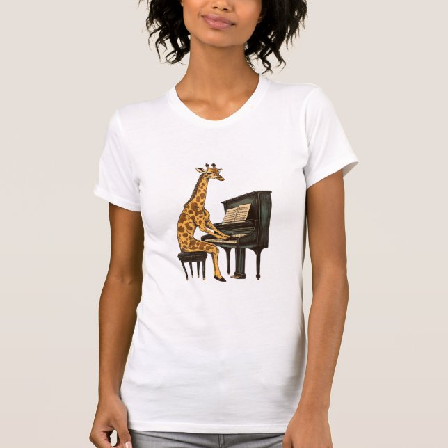 Niedliche Giraffe Piano Giraffen Musikermusik T-Shirt (Vorderseite)