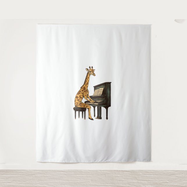 Niedliche Giraffe Piano Giraffen Musikermusik Wandteppich (Vorderseite)