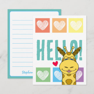 Niedliche Giraffe Regenbogen mit Herz Hallo Mitteilungskarte