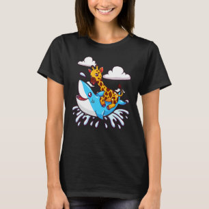 Niedliche Giraffe Riding Shark Funny Animal Lover T-Shirt