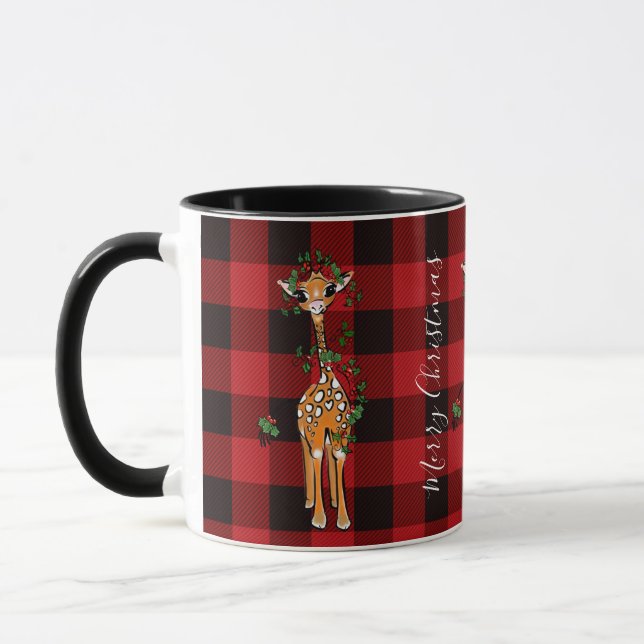 Niedliche Giraffe, Rot, Rot, Rot, kariert Tasse (Links)