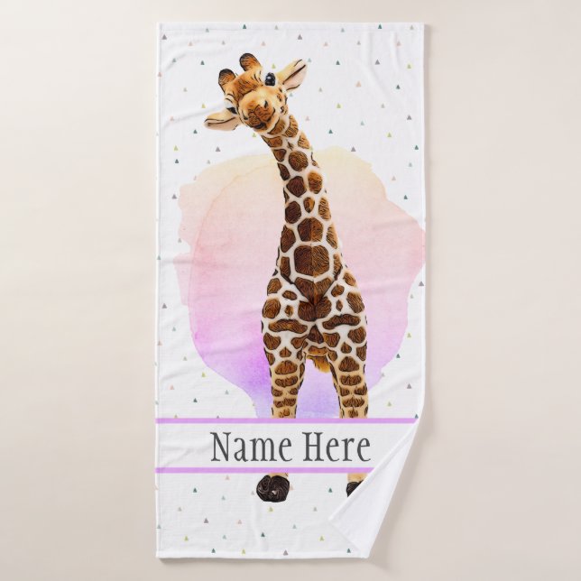 Niedliche Giraffe Safari Jungle Wilder Name Bad Badehandtuch (Badehandtuch)