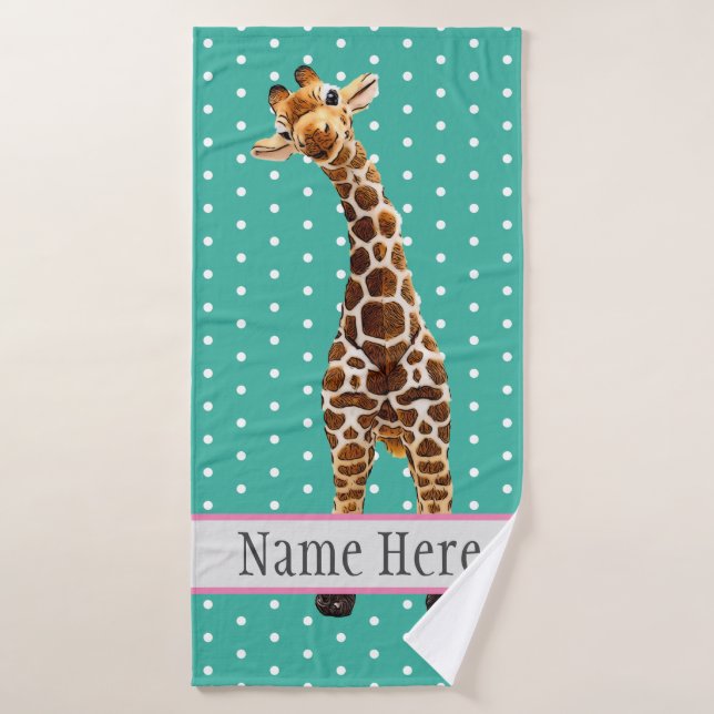Niedliche Giraffe Safari Jungle Wilder Name  Badehandtuch (Badehandtuch)