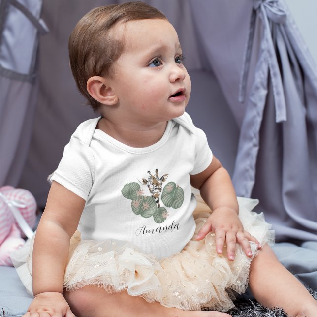 Niedliche Giraffe Safari Tier Botanischer Geburtst Baby Strampler (Von Creator hochgeladen)