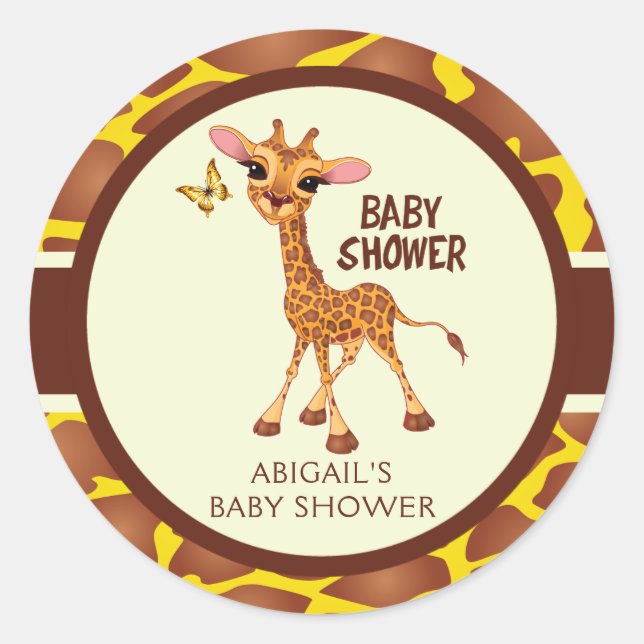 Niedliche Giraffe & Schmetterling, Babydusche Runder Aufkleber (Vorderseite)