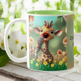 Niedliche Giraffe singend lustiges Zitat Hohe Noti Zweifarbige Tasse