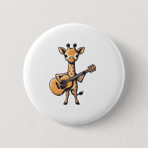 Niedliche Giraffe spielt Gitarre Giraffen Musiker  Button