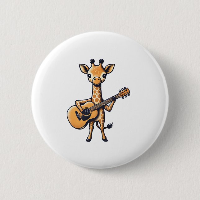 Niedliche Giraffe spielt Gitarre Giraffen Musiker  Button (Vorderseite)