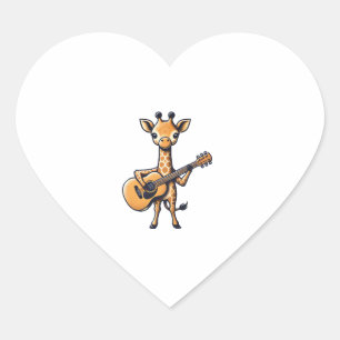 Niedliche Giraffe spielt Gitarre Giraffen Musiker Herz-Aufkleber