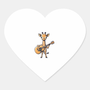 Niedliche Giraffe spielt Gitarre Giraffen Musiker Herz-Aufkleber