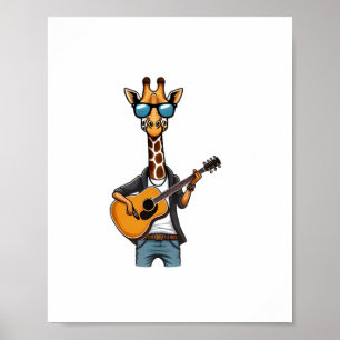 Niedliche Giraffe spielt Gitarre Giraffen Musiker  Poster