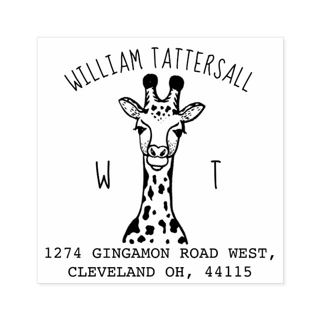 Niedliche Giraffe Tiermonogramm und Rücksendeadres Gummistempel (Prägung)
