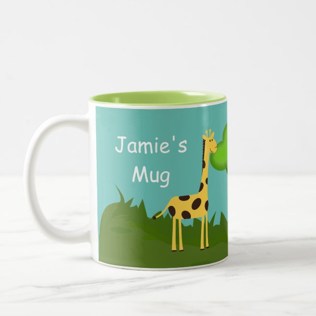 Niedliche Giraffe und Baumkronen Personalisierte K Zweifarbige Tasse (Links)