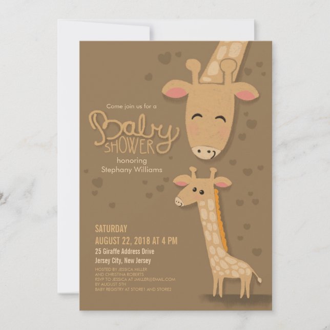 Niedliche Giraffe und Mommy Baby Dusche Einladung (Vorderseite)