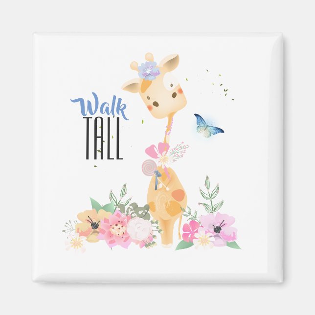 Niedliche Giraffe Walk Tall Typografie Magnet (Vorne)