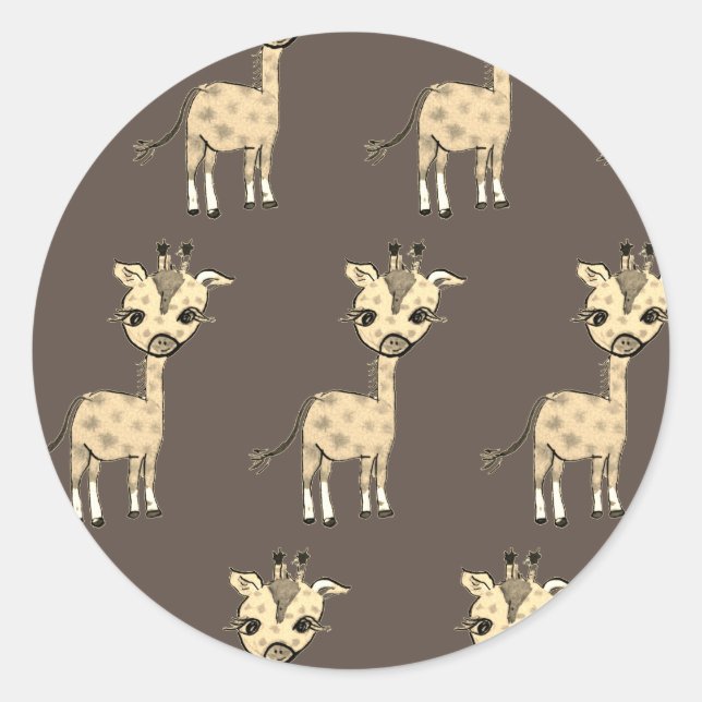 Niedliche Giraffe Wasserfarbe Rustikal Runder Aufkleber (Vorderseite)