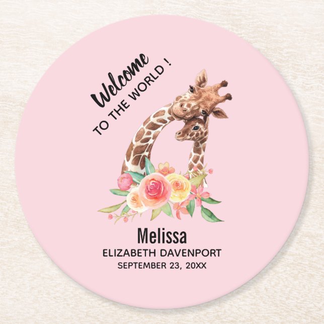 Niedliche Giraffe Wasserfarben Mama & Neues Baby Runder Pappuntersetzer (Vorderseite)