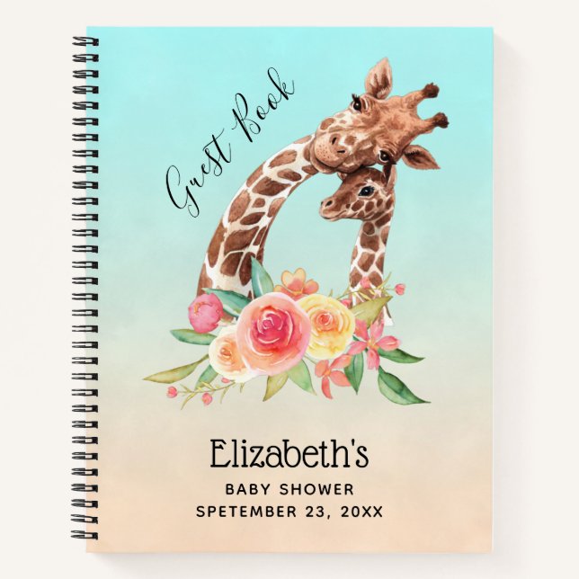 Niedliche Giraffe Watercolor Mama & Baby Gästebuch Notizbuch (Vorderseite)