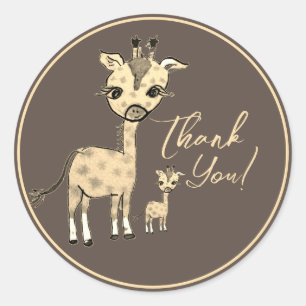 Niedliche Giraffe Watercolor Rustic Vielen Dank Runder Aufkleber