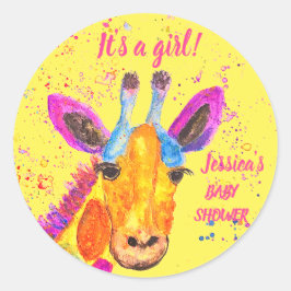 Niedliche Giraffe Watercolor Safari Jungle Babydus Runder Aufkleber