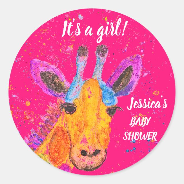 Niedliche Giraffe Watercolor Safari Jungle Babydus Runder Aufkleber (Vorderseite)
