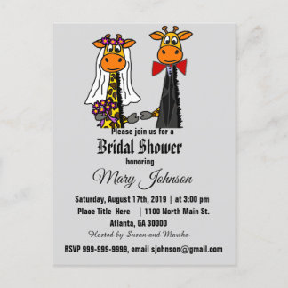 Niedliche Giraffe Wedding Cartoon Einladungspostkarte