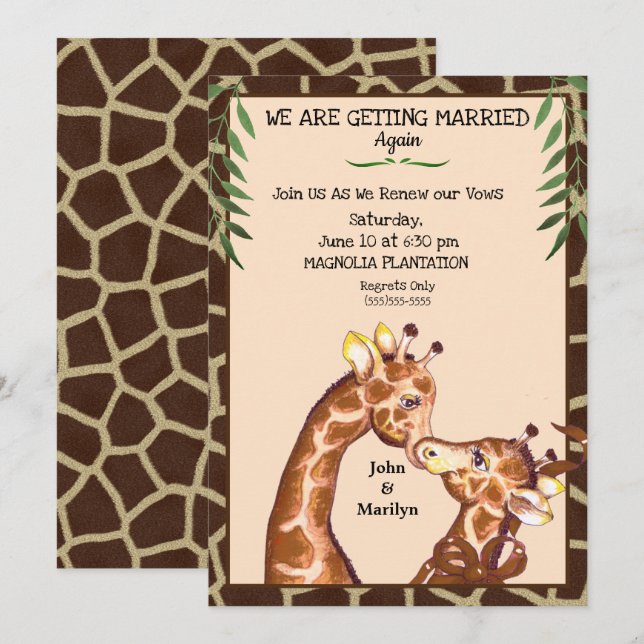 Niedliche Giraffe Wedding Renewal Vows Einladung (Vorne/Hinten)
