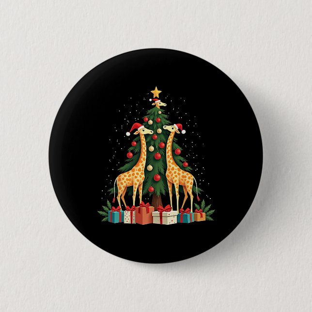 Niedliche Giraffe Weihnachtsbaum Giraffe Liebe Wei Button (Vorderseite)