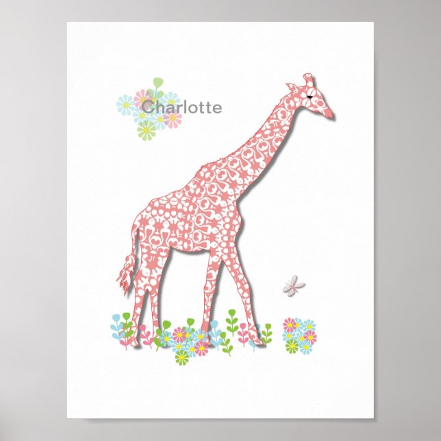 Niedliche Giraffe Whimsy Kids Personalisiertes Bil Poster (Vorne)