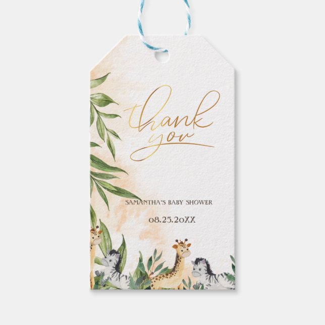 Niedliche Giraffe, Zebra-Blätter Kinderdusche Geschenkanhänger (Vorderseite)