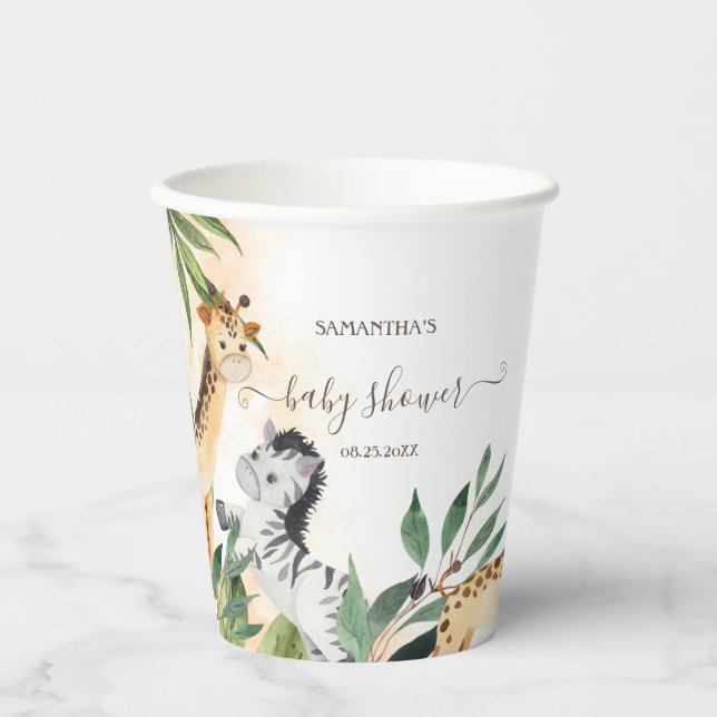 Niedliche Giraffe, Zebra-Blätter Kinderdusche Pappbecher (Vorderseite)