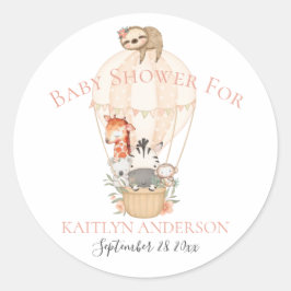 Niedliche Giraffe Zebra Hot Air Ballon Girl Baby Runder Aufkleber