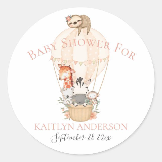 Niedliche Giraffe Zebra Hot Air Ballon Girl Baby Runder Aufkleber (Vorderseite)