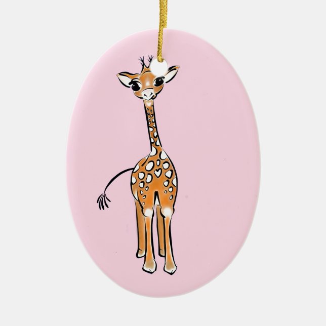 Niedliche Giraffe zeichnend Rosa Keramikornament (Vorne)