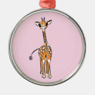 Niedliche Giraffe zeichnend Rosa Silbernes Ornament