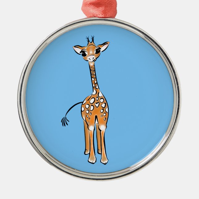 Niedliche Giraffe zeichnend Safaritiere blau Ornament Aus Metall (Vorne)