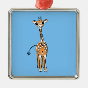 Niedliche Giraffe zeichnend Safaritiere blau Silbernes Ornament