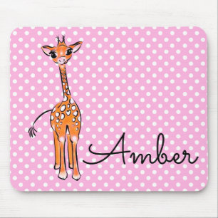 Niedliche Giraffe zeichnend Safaritiere Polka Punk Mousepad