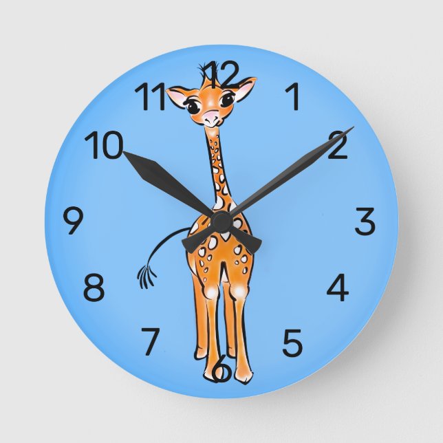Niedliche Giraffe zeichnend, Safaritiere Runde Wanduhr (Vorderseite)