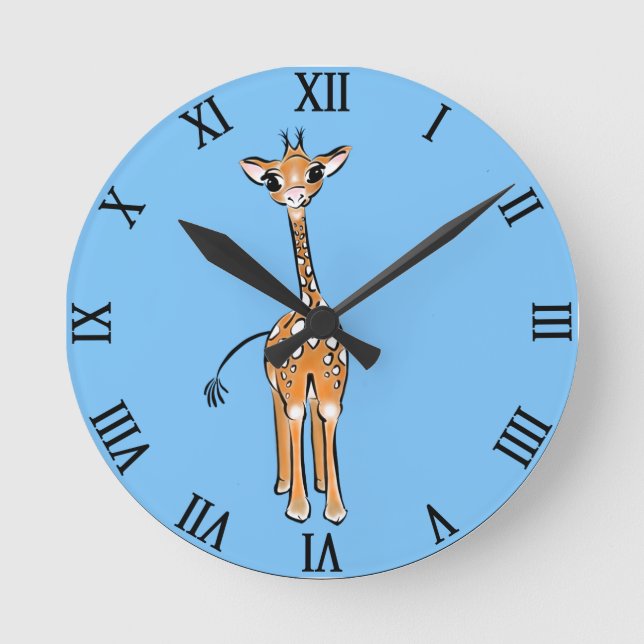 Niedliche Giraffe zeichnend, Safaritiere Runde Wanduhr (Vorderseite)