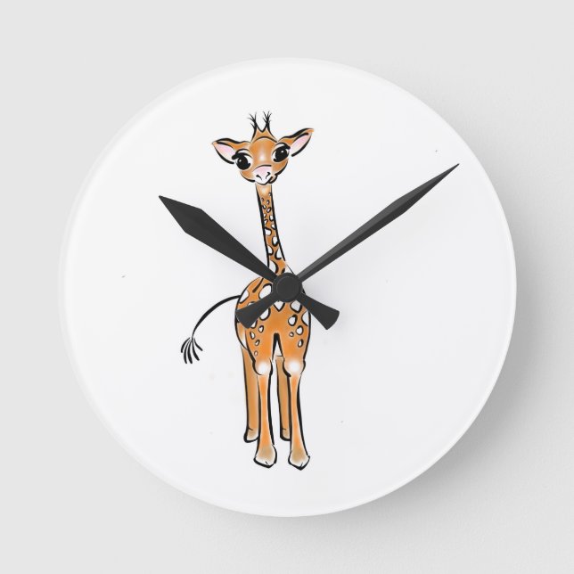 Niedliche Giraffe zeichnend, Safaritiere Runde Wanduhr (Vorderseite)