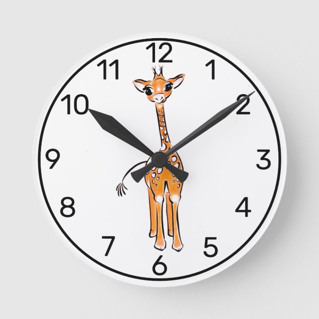 Niedliche Giraffe zeichnend, Safaritiere Runde Wanduhr (Vorderseite)