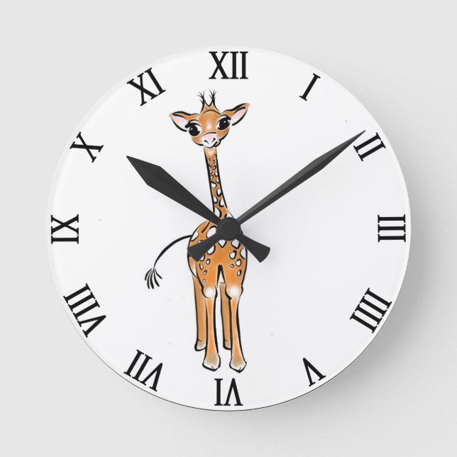 Niedliche Giraffe zeichnend, Safaritiere Runde Wanduhr (Vorderseite)