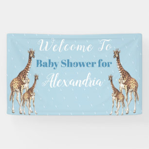Niedliche Giraffen Blue Baby Dusche Boy Wasserfarb Banner