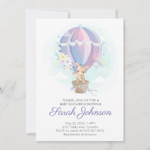 Niedliche Giraffen in Heißluftballon Babydusche Einladung