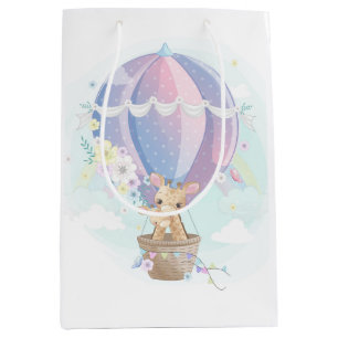 Niedliche Giraffen in Hot Air Balloon Babydusche Mittlere Geschenktüte