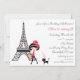 Niedliche Girl and Black Cat Paris Geburtstagseinl Einladung (Rückseite)