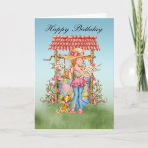 Niedliche Girl and want well Birthday card - Happy Karte