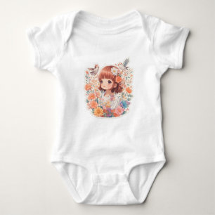 Niedliche Girl Anime im Meer von Blume Baby Strampler