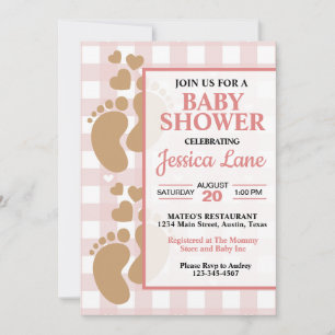 Niedliche Girl-Baby-Footprints mit Herzdusche Einladung